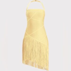 NWT Herve Leger josephine Yellow Fringe Dress